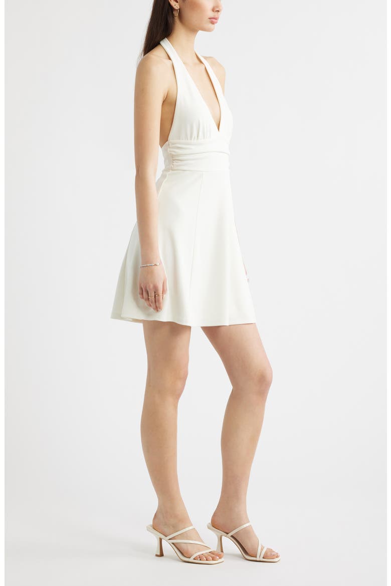 Shirred Halter Minidress, Alternate, color, IVORY