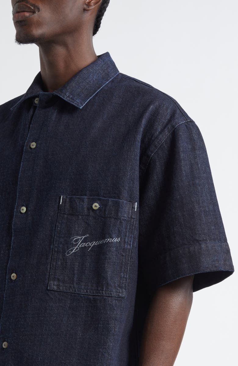 Jacquemus La Chemise de-Nîmes Aloe Denim Button-Up Shirt, Alternate, color, Dark Navy