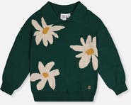 Deux par Deux Knitted Daisy Jacquard Shirt Collar Sweater