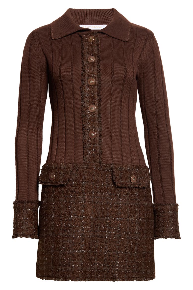 Ellen Lurex Tweed Long Sleeve Minidress, Main, color, HERITAGE BROWN