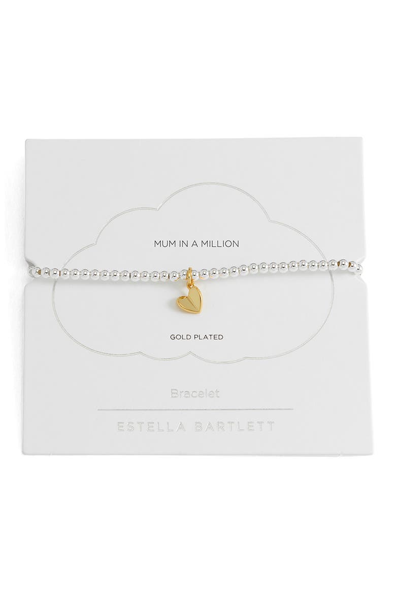 Sienna Folded Heart Beaded Stretch Bracelet, Main, color, GOLD AND SILVER