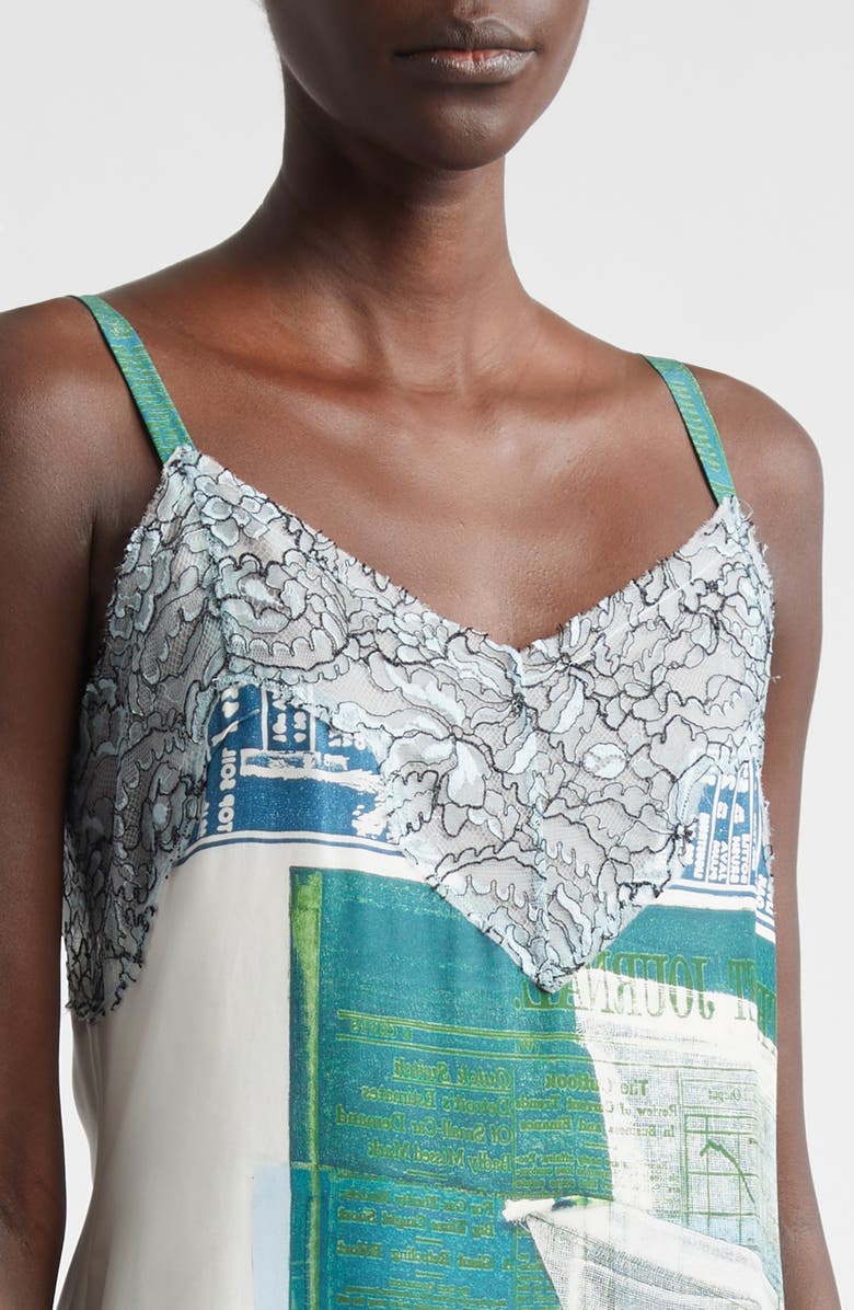 Jason Wu Collection Collage Print Lace Trim Silk Midi Dress, Alternate, color, Blue Green Multi