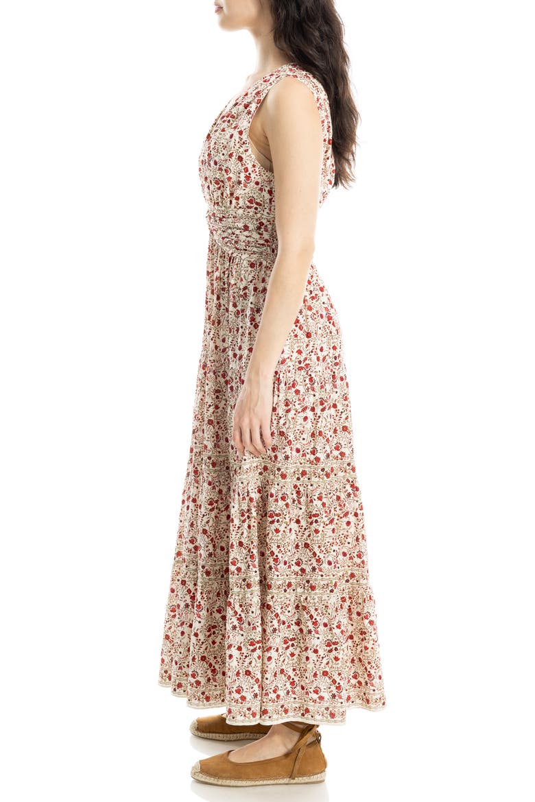 Floral Sleeveless Twist Front Cotton Blend Maxi Dress, Alternate, color, CREAM/ RED WHIMSICAL PETALS