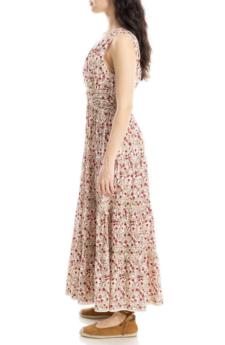 MAX STUDIO Floral Sleeveless Twist Front Cotton Blend Maxi Dress, Alternate, color, Cream/ Red Whimsical Petals