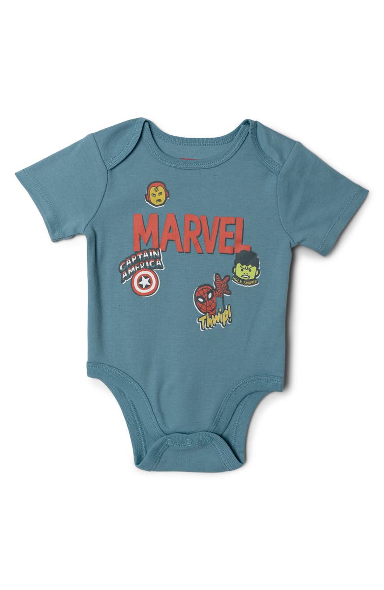 Marvel 5-Pack One Piece Bodysuits, Alternate, color, Avengers Blue Grey
