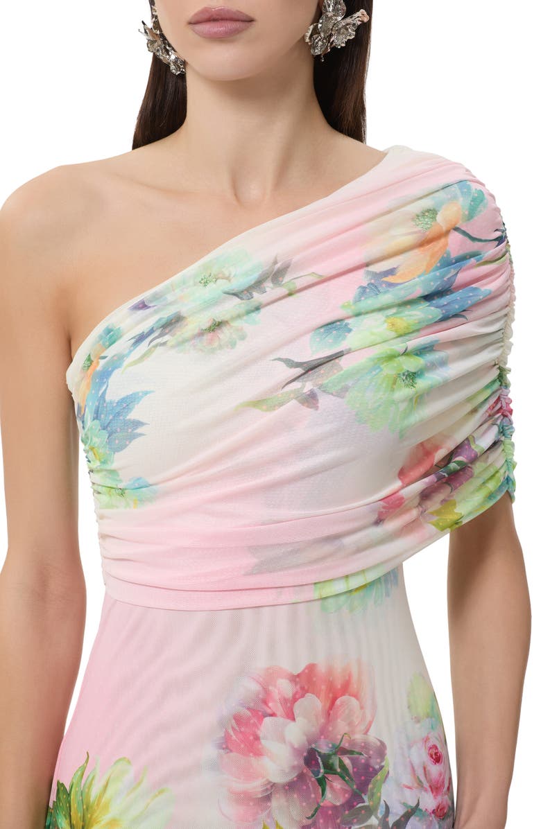 AFRM Mirabel One-Shoulder Mesh Maxi Dress, Alternate, color, Growing Roses