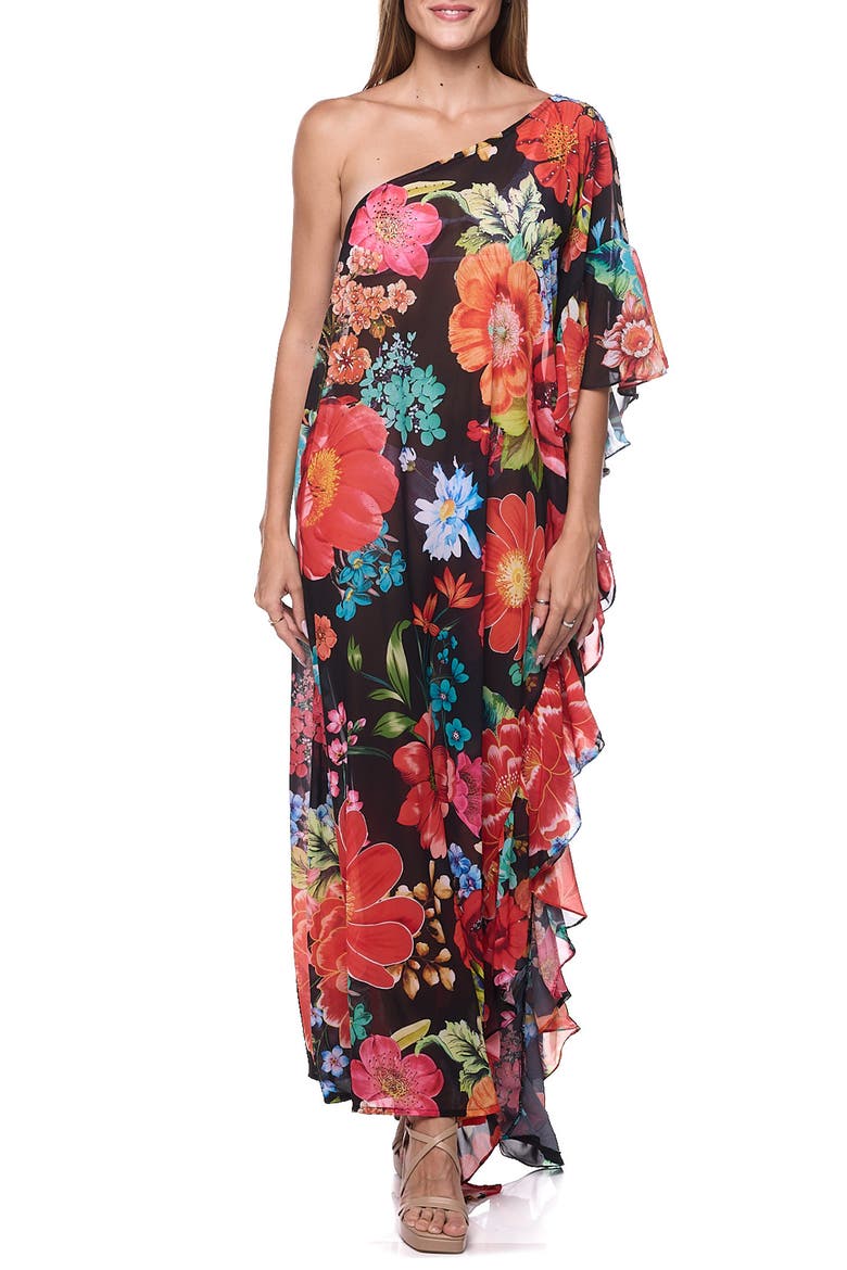 One-Shoulder Cover-Up Maxi Dress, Main, color, BLACK