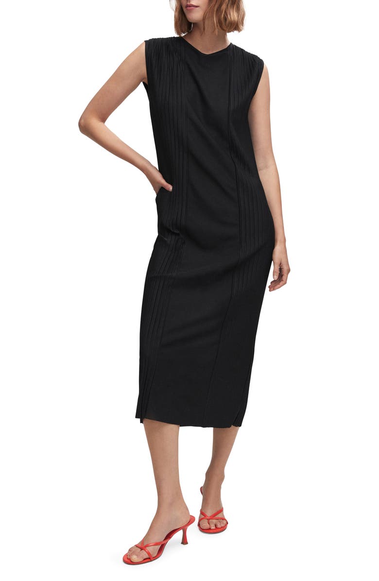 MANGO Pleated Sleeveless Midi Dress, Main, color, 