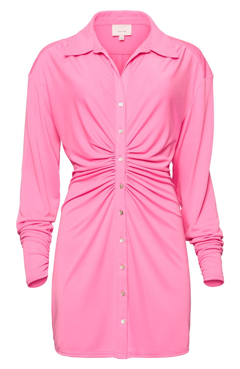 Cinq à Sept Arden Ruched Long Sleeve Shirtdress, Alternate, color, Electric Pink