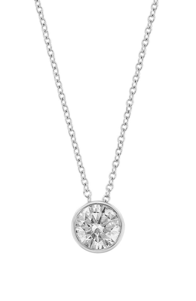 EFFY 14K White Gold Round Lab Created Diamond Pendant Necklace - 0.98ct., Main, color, 