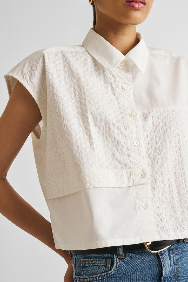 Embroidered Panel Crop Top, Alternate, color, White