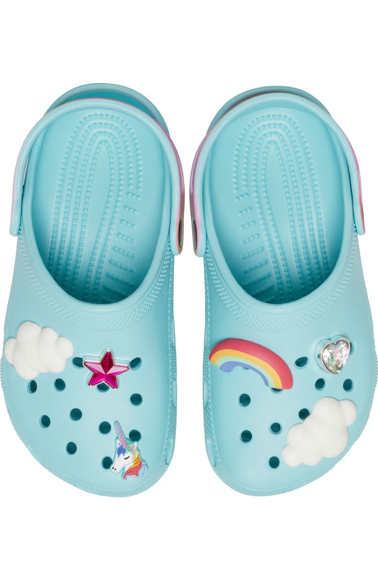 CROCS Kids' Classic Rainbow Crystal Embellished Clog, Alternate, color, Pure Water