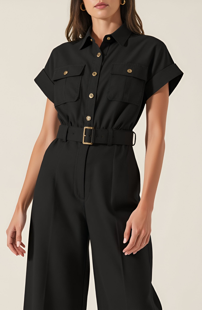 Modenaire Collared Jumpsuit with Removable Belt, Alternate, color,