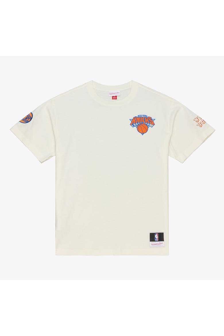 Men's Mitchell & Ness Cream New York Knicks Hardwood Classics Chainstitch Premium T-Shirt, Main, color, Cream