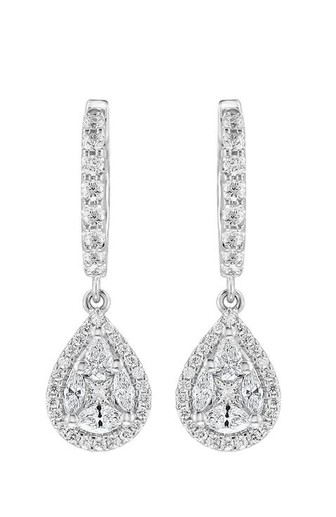 Pear Shape Diamond Drop Earrings in 14K White Gold