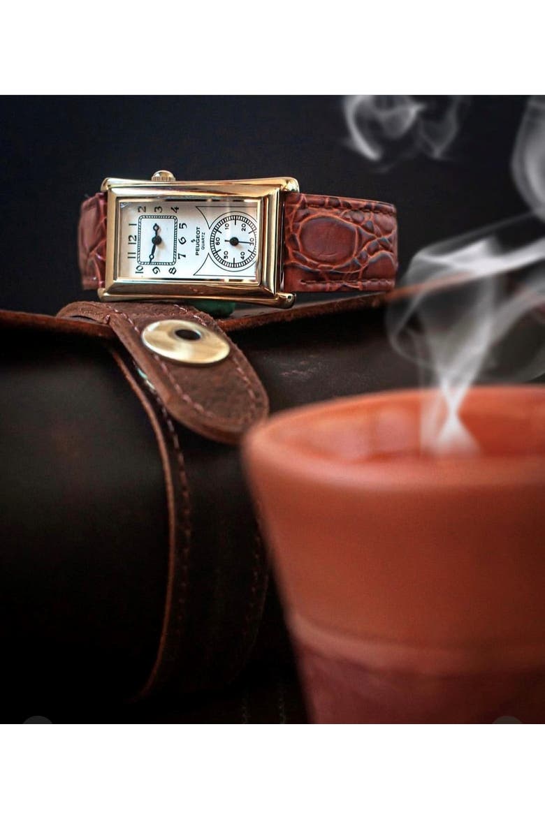 Vintage Large Rectangular Remote Sweep Leather Watch- 40x24MM, Alternate, color, Brown