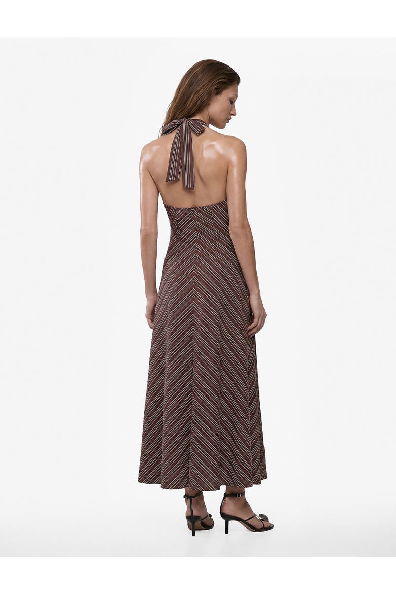 A-Line Halter Neck Striped Midi Dress, Alternate, color, BROWN STRIPE