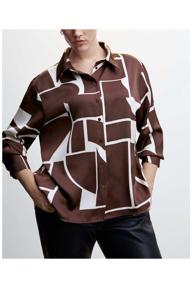 Print Satin Shirt, Alternate, color, BROWN