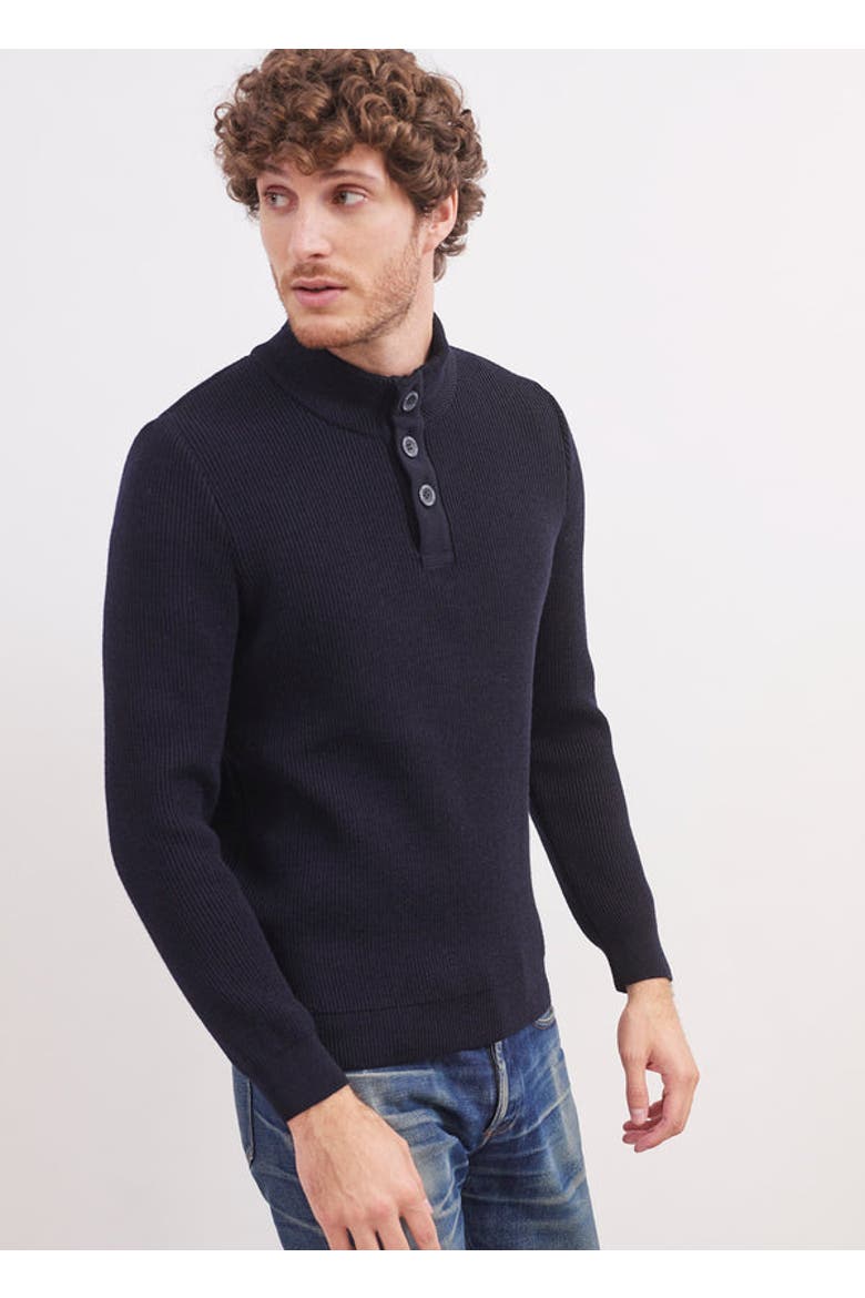 BOURBOULE - Buttoned High Collar Sweater, Alternate, color, NAVY
