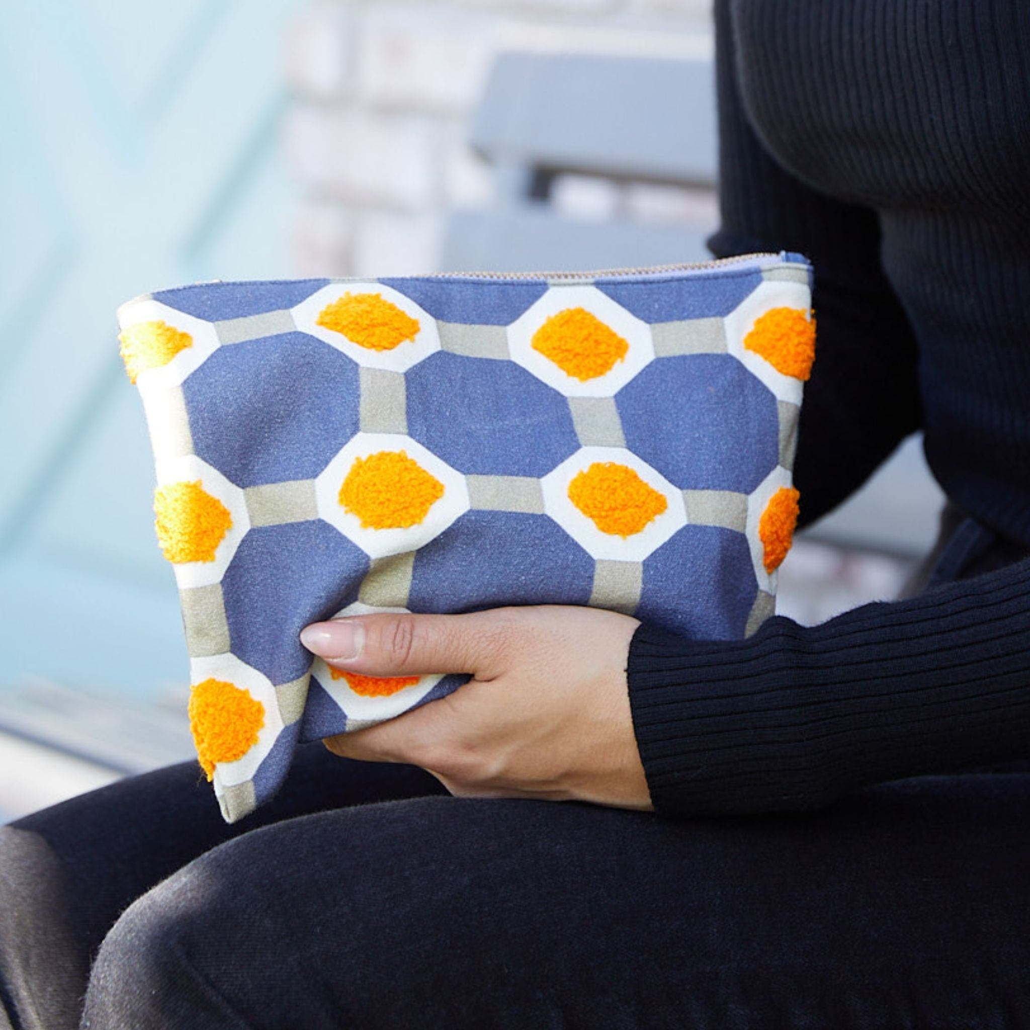 Vismaya Octagon Embroidered Travel Pouch, Alternate, color, Blue Ivory