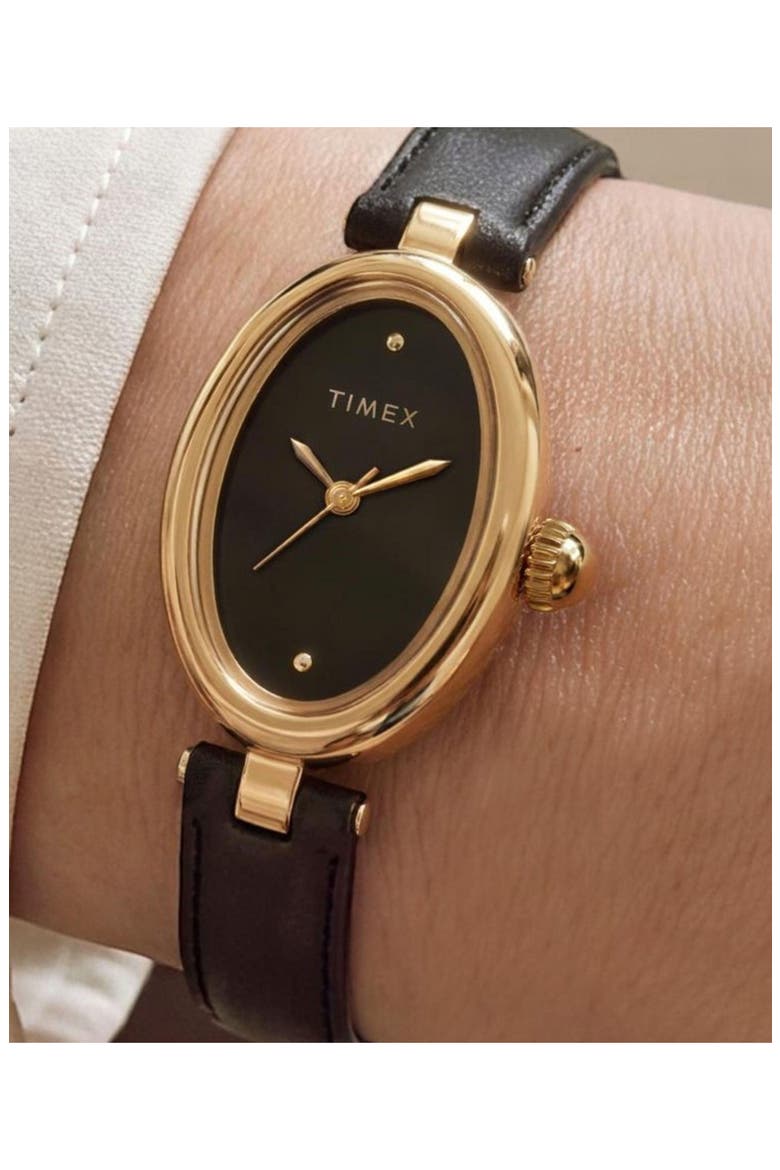 Cavatina Luxe Leather Strap Watch, 18mm, Alternate, color, BLACK