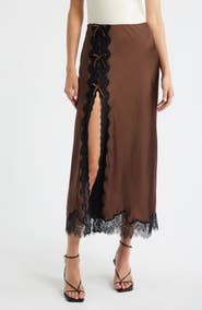 LoveShackFancy Calder Lace Trim Satin Midi Skirt