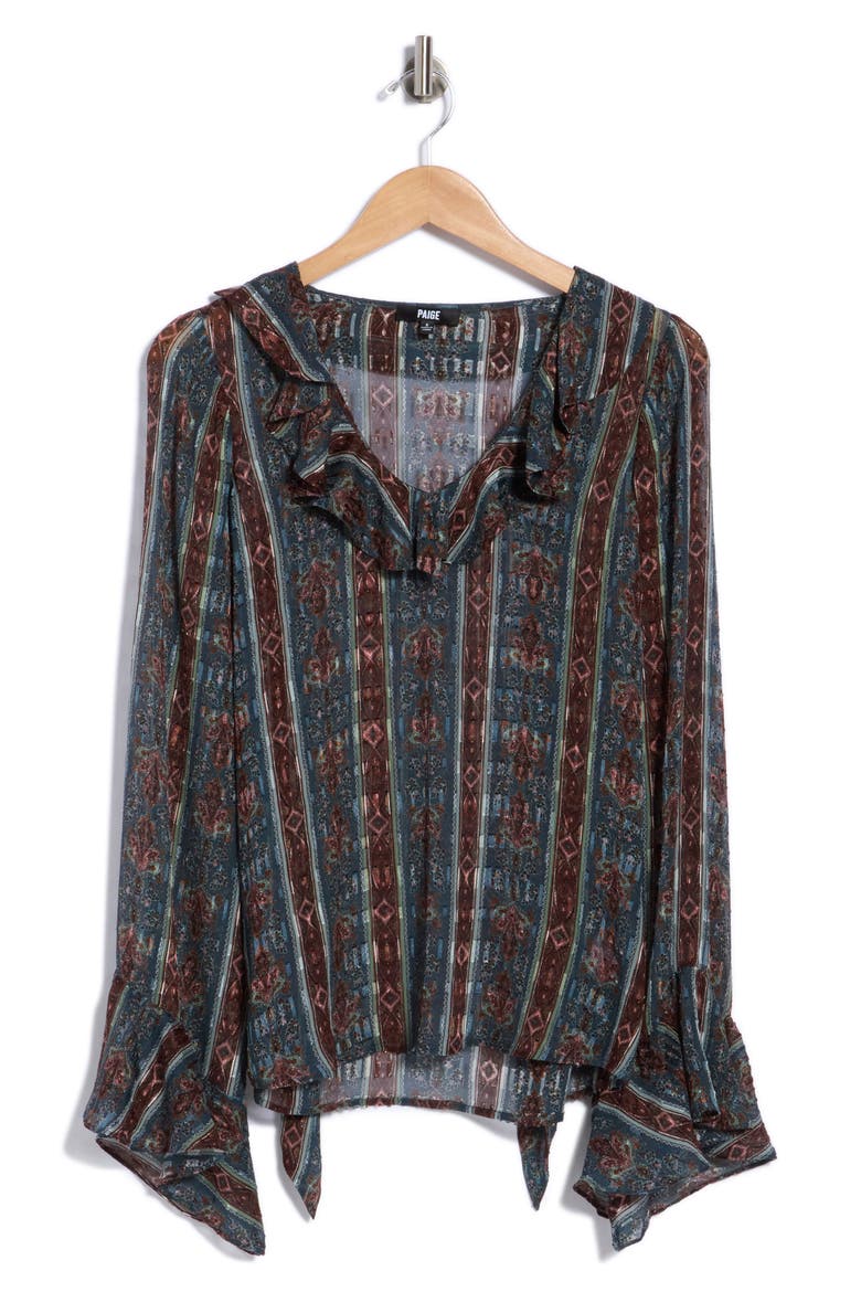 Napoli Ruffle Silk Blend Top, Main, color, CALICO BLUE MULTI