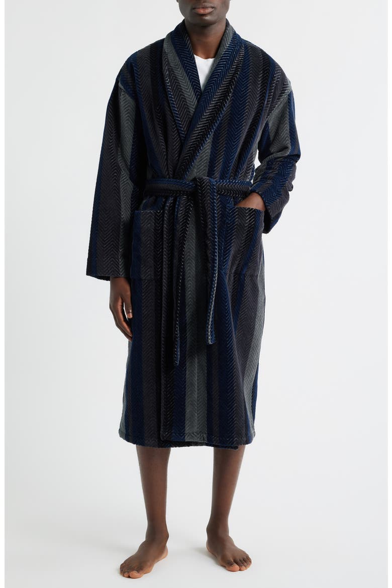 Four Star Shawl Collar Cotton Velour Robe, Main, color, NAVY