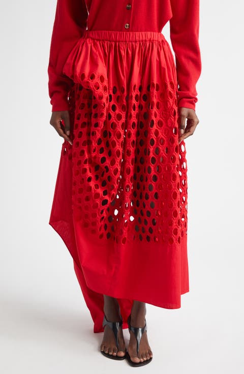 Dame Asymmetric Cotton Eyelet Skirt