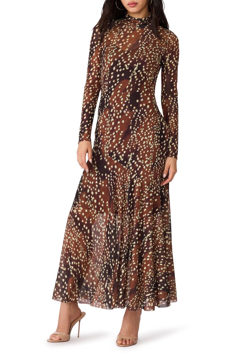 Vivara Long Sleeve Maxi Dress, Main, color, SMOKEY BROWN