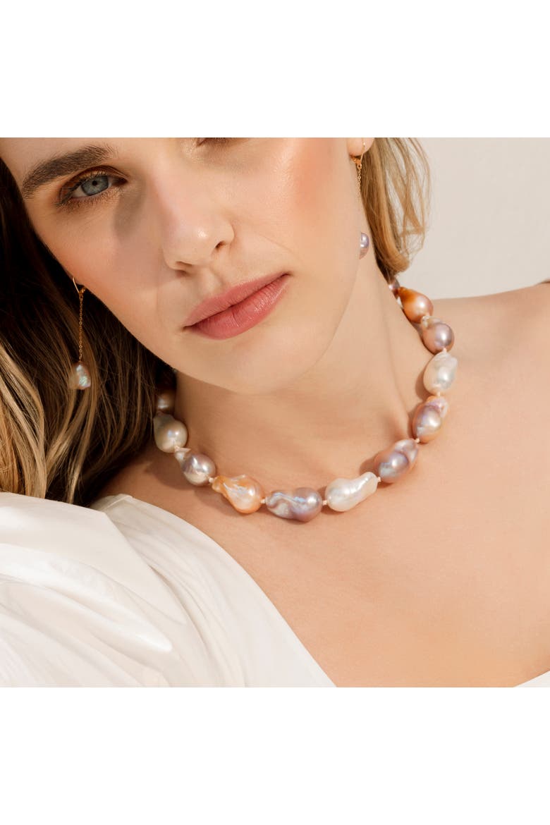 13-16mm Freshwater Multicolor Baroque Pearl Necklace - AAA Quality, Alternate, color, Sterling Silver Clasp