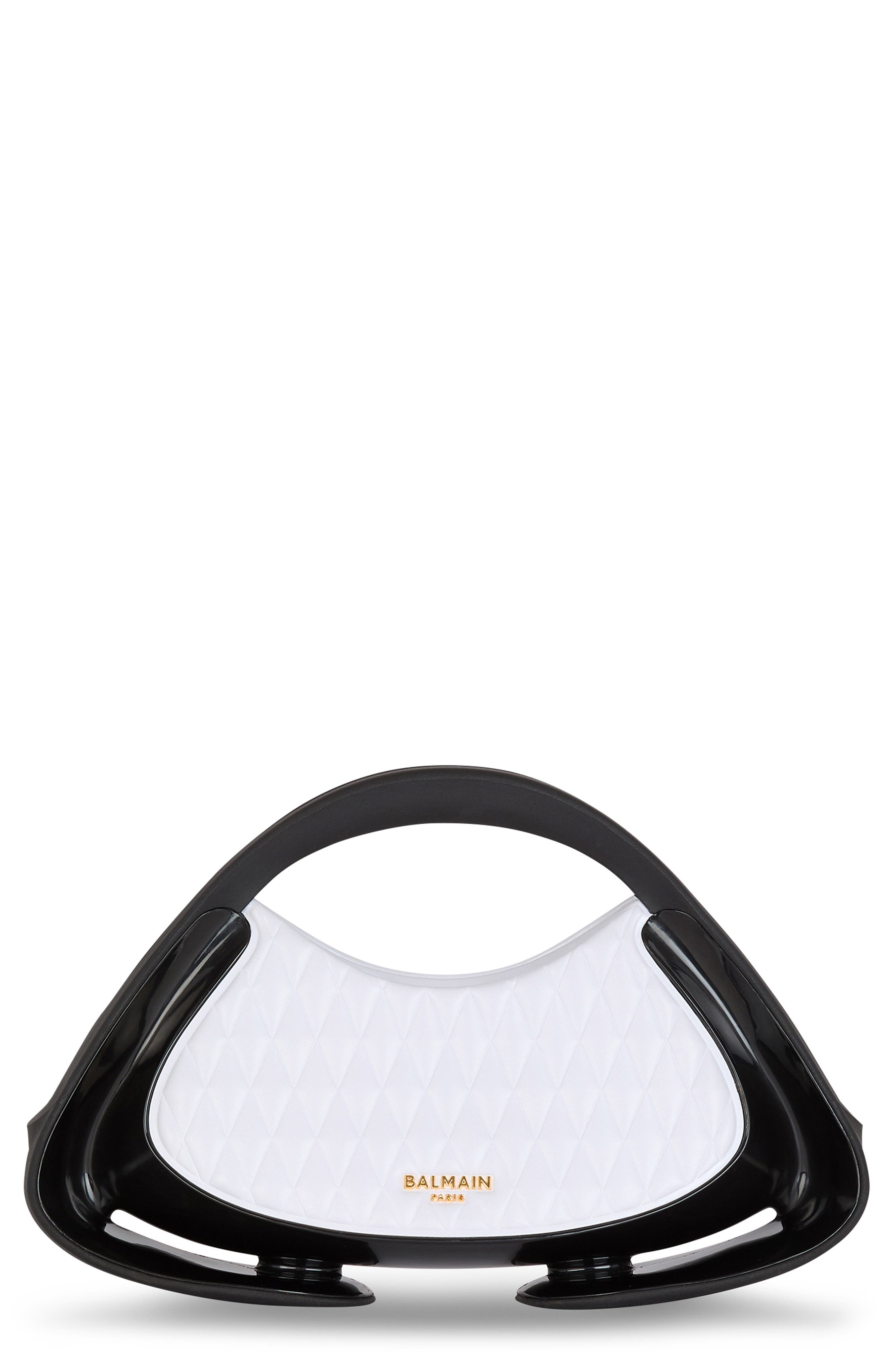 Balmain Medium Jolie Madame Quilted Faux Leather Top Handle Bag, Main, color, Gab White/Black