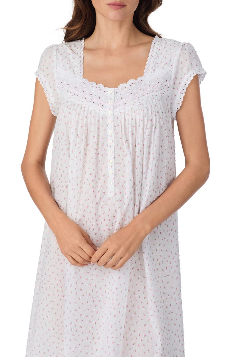 Eileen West Waltz Cap Sleeve Cotton Nightgown, Alternate, color, Rosbud Print
