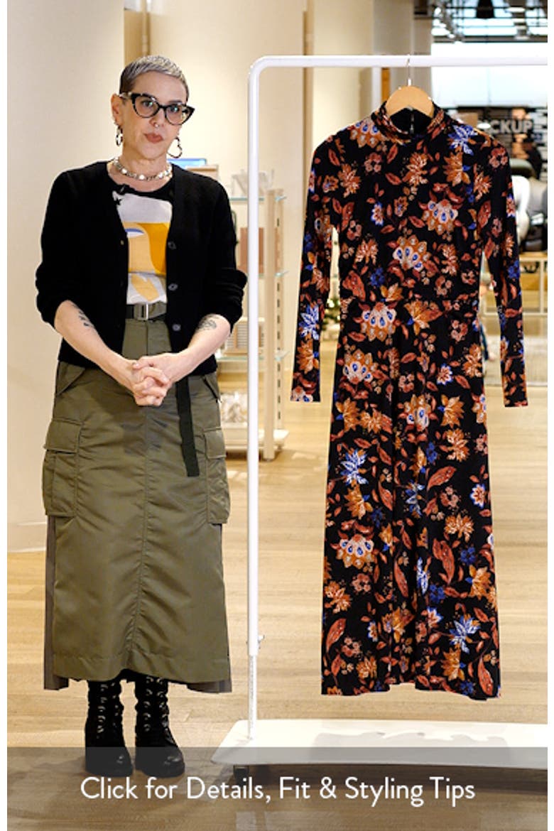 Floral Mock Neck Long Sleeve Midi Dress video