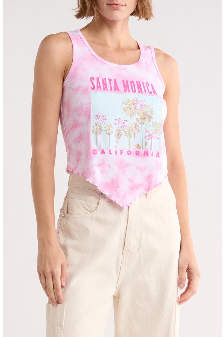 Santa Monica Tie Dye Graphic Handkerchief Hem Tank, Main, color, PINK