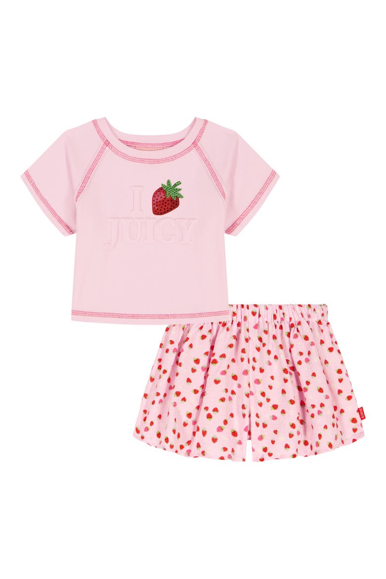 Kids' Strawberry Embossed T-Shirt & Skirt, Main, color, PINK