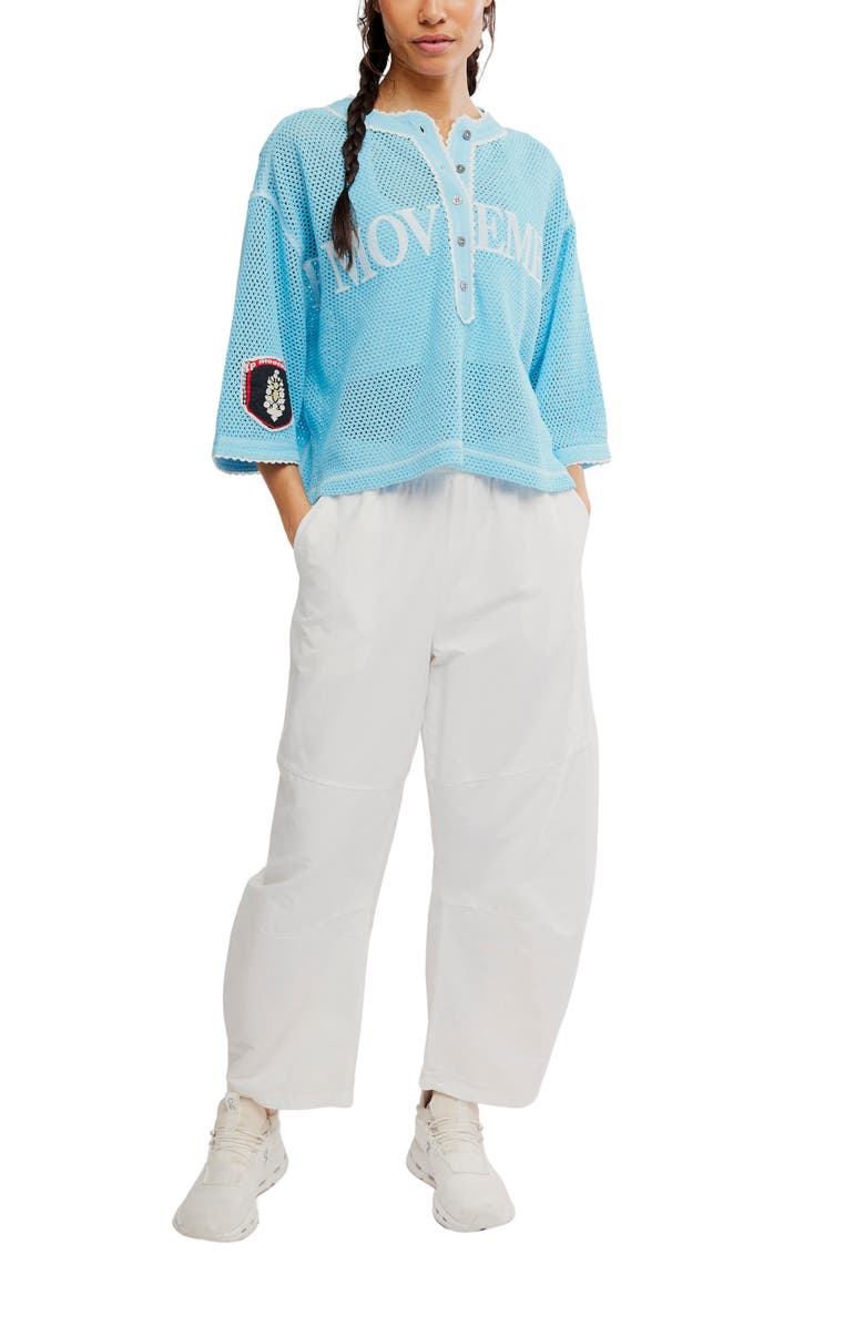 Free People FP Movement Camp Out Embroidered Open Stitch Top, Alternate, color, Bright Blue