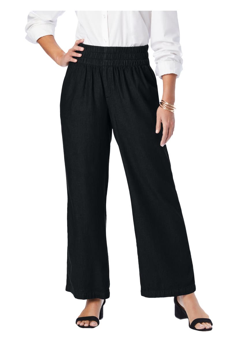 Jessica London Chambray Wide Leg Pant, Main, color, Black