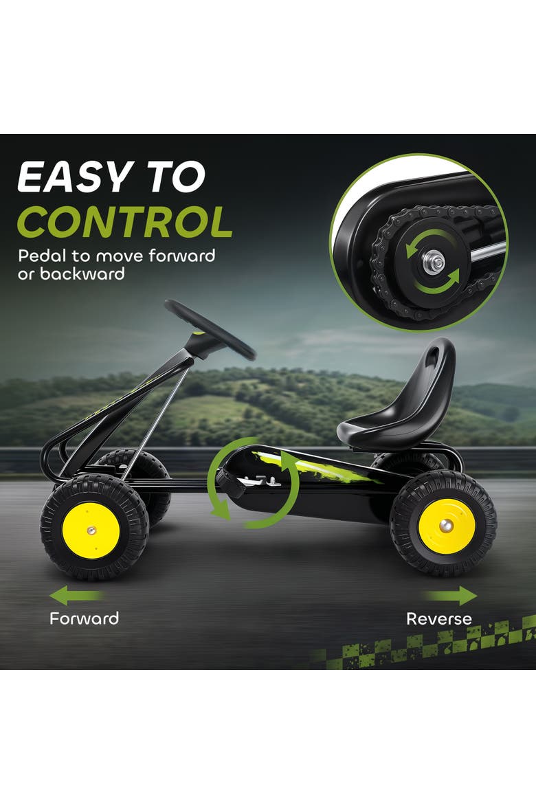 Kids Pedal Go Kart, Adjustable Seat, Steering Wheel, Backrest, Outdoor Racer, Black, Alternate, color, Black