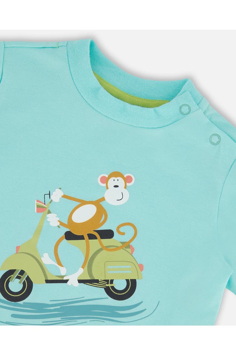 Baby Boy's Two-Piece Top And Short Set Monkey On Navy And Turquoise Moped, Alternate, color, Monkey On Navy And Turquoise