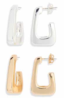 Set of 2 Rectangle Hoop Earrings