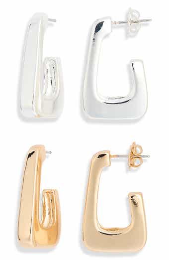 Set of 2 Rectangle Hoop Earrings