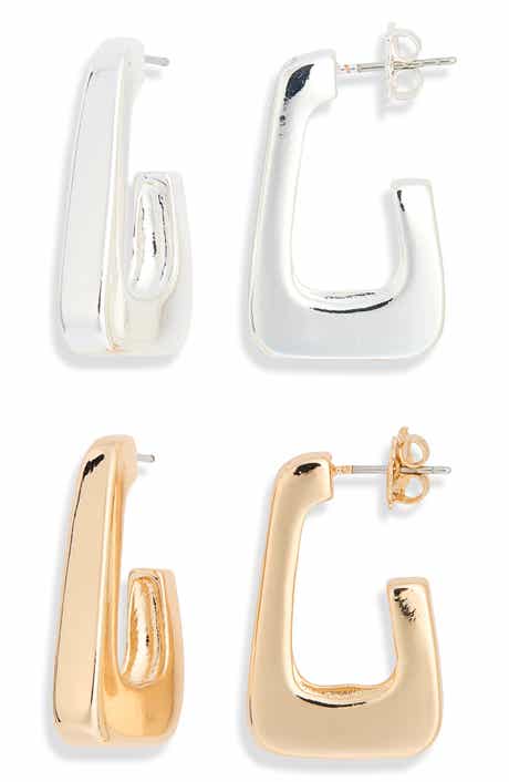 Set of 2 Rectangle Hoop Earrings
