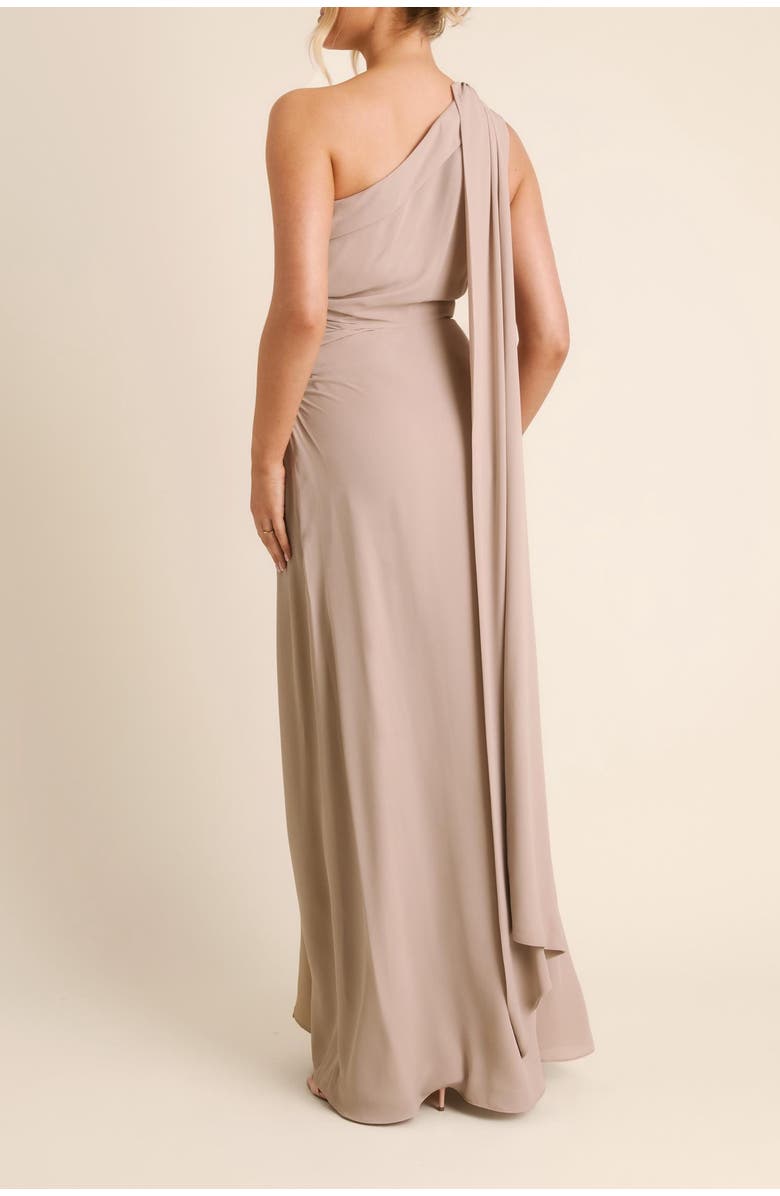 Six Stories One Shoulder Chiffon Bridesmaid Dress, Alternate, color, Truffle