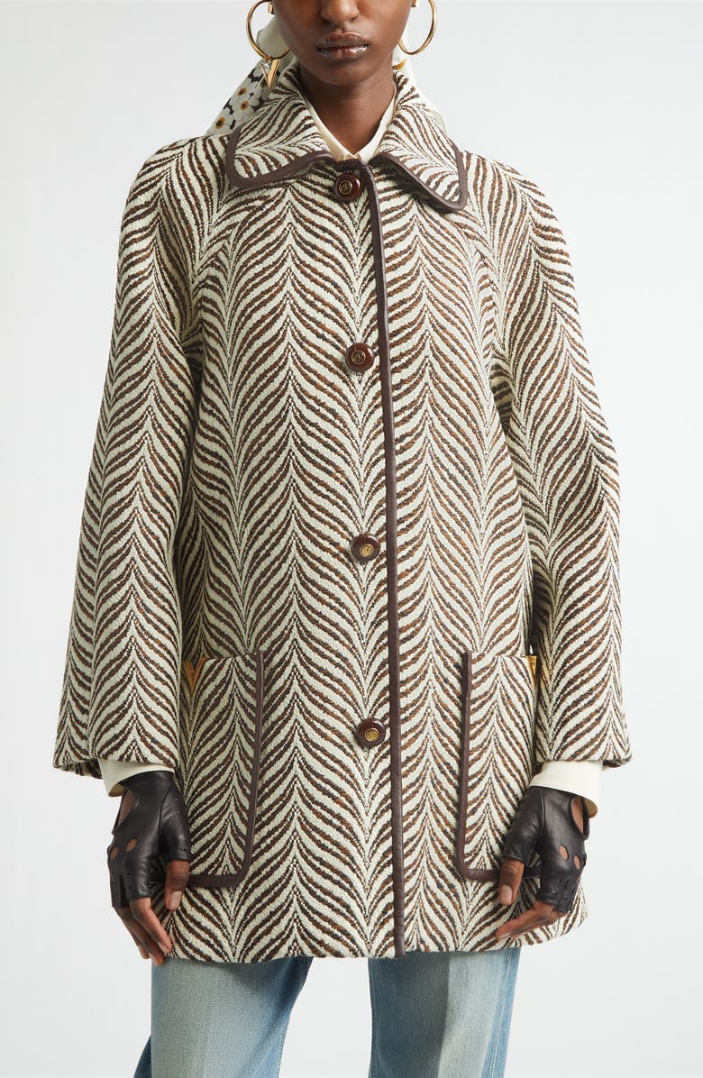 Valentino V-Detail Wool Blend Jacquard Coat, Main, color, 