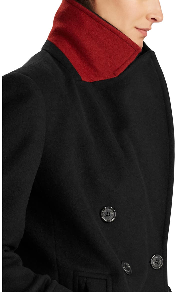 Double Breasted Wool Blend Peacoat, Alternate, color, BLACK