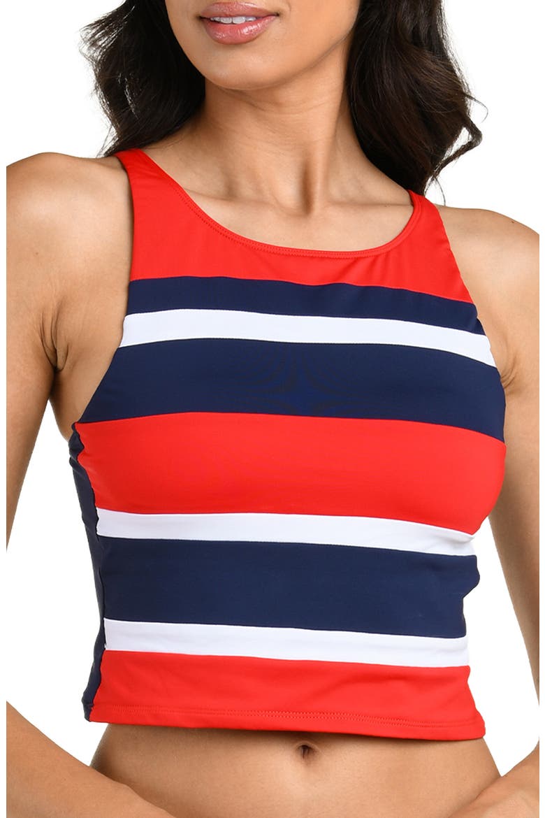 Americana High Neck Tankini, Main, color, BLUE MULTI