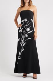 Parker Floral Appliqué Strapless Maxi Dress