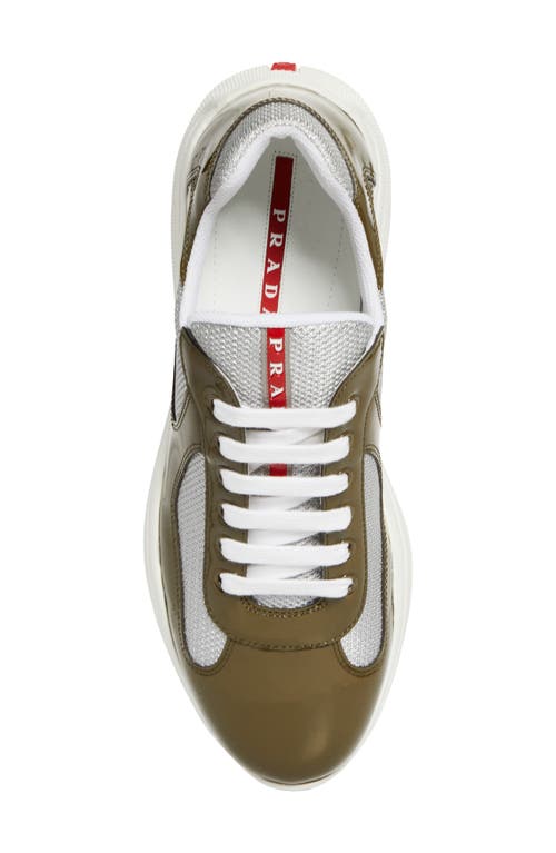 Prada Round Head Low-cut Sneakers In Loden/argento