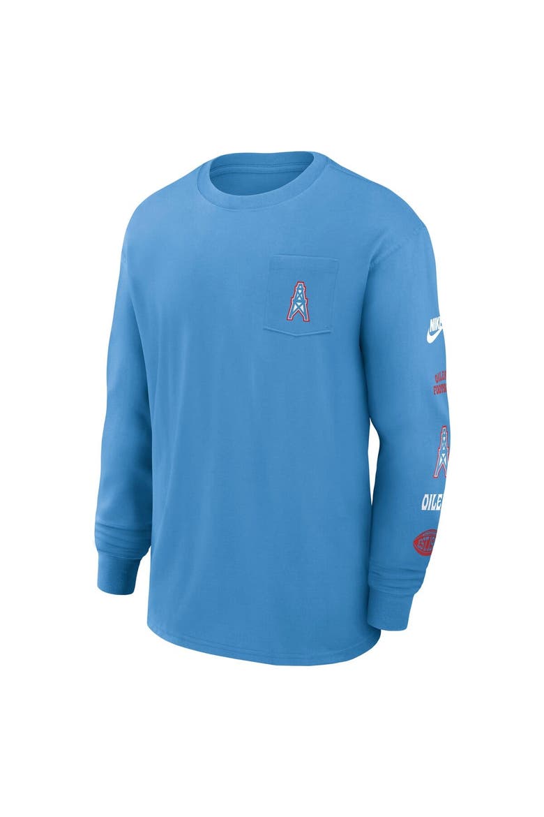 Men's Nike Light Blue Houston Oilers Rewind Heavy Max90 Pocket Long Sleeve T-Shirt, Alternate, color, Light Blue
